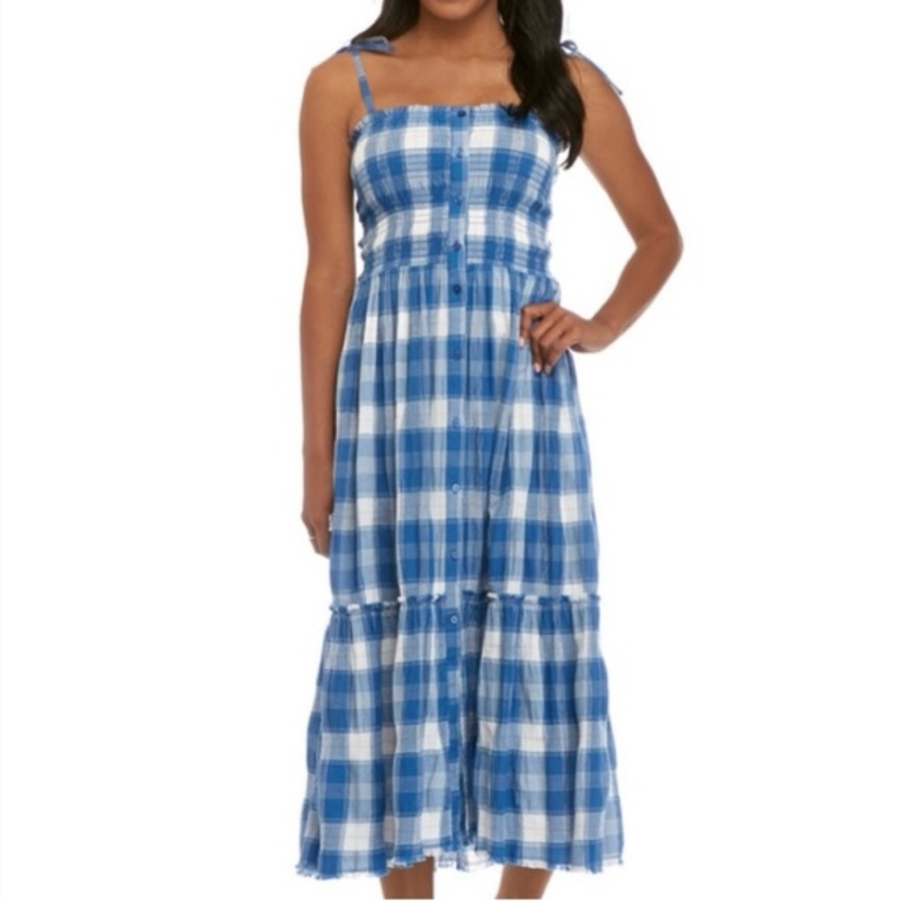 TRUE CRAFT Plaid Smocked Button Down Women’s Maxi Dress Size 3X